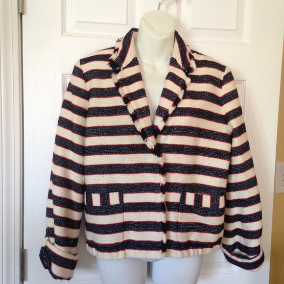 J. Crew Collection Legion Stripe Jacket Cream Blue - Picture 2 of 8
